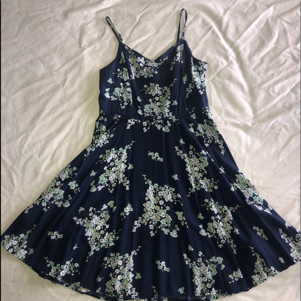 Blue floral bit and flare dress